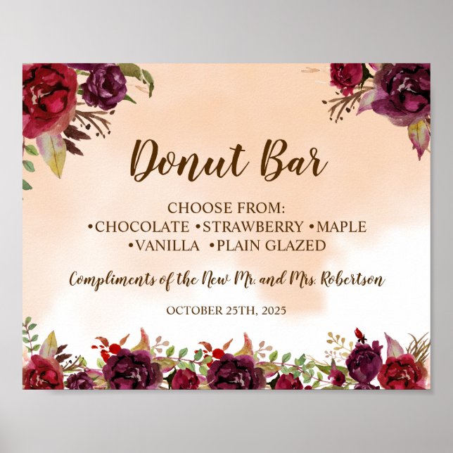 Poster Sinal de Casamento Chá de Noiva Barra de Donut Bor (Frente)