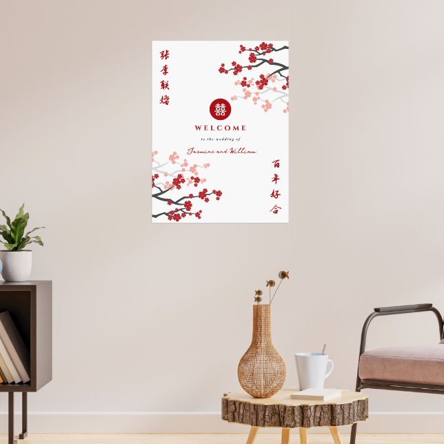 Poster Sinal de Casamento Chinês de Felicidade Dupla de S (Sala de Estar 3)
