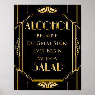 Póster Sinal de Casamento com Álcool   Gatsby Art Deco