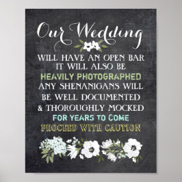Póster Sinal de Casamento com Bar Aberto em Lousa Floral 