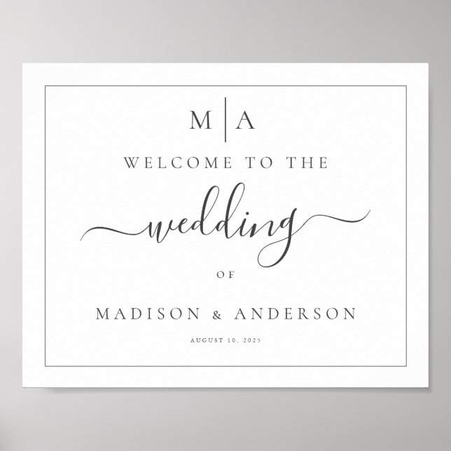 Poster Sinal de Casamento com Monograma de Caligrafia Hor (Frente)
