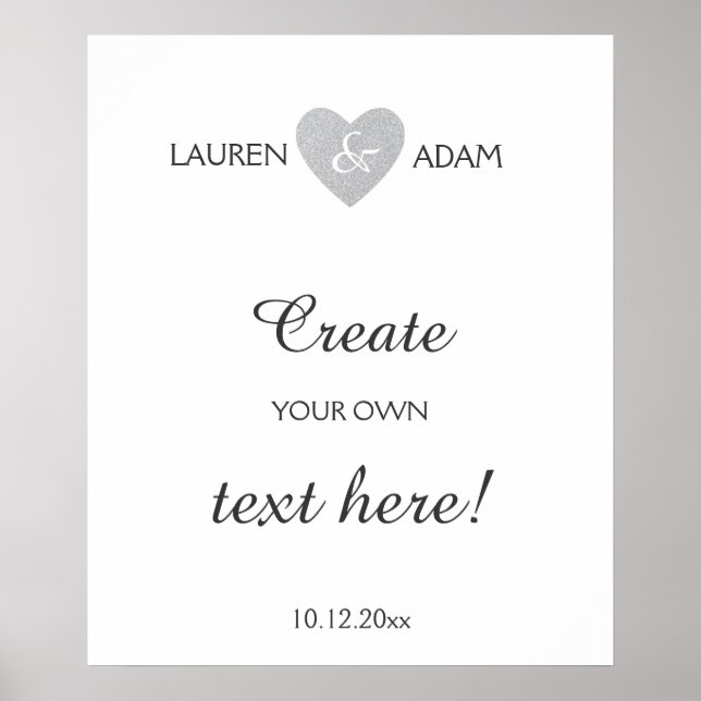 Poster Sinal de casamento: coração de prata, texto person (Frente)