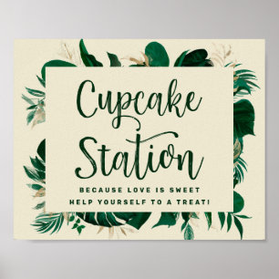 Poster Sinal de casamento da Estação de Cupcake Verde T