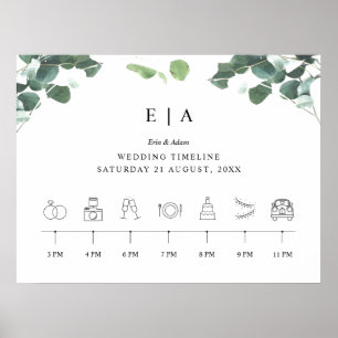 Poster Sinal de Casamento da Linha do Tempo Greenery