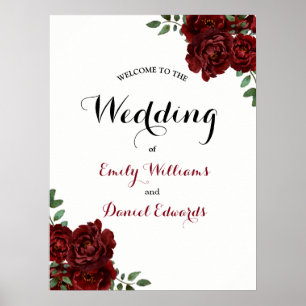 Poster Sinal de Casamento da Rosa vermelha Romântica Burg