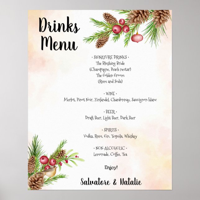 Poster Sinal de Casamento das Bebidas de Natal (Frente)