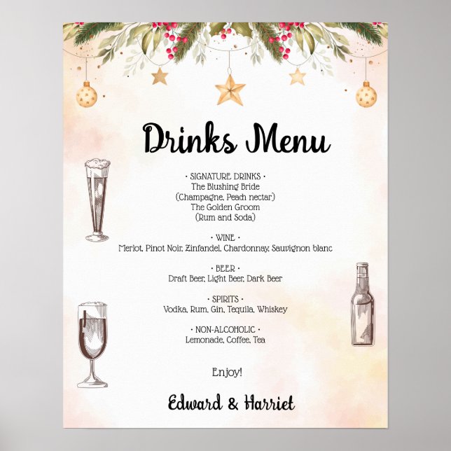 Poster Sinal de Casamento das Bebidas de Natal (Frente)