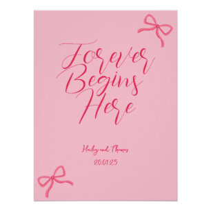 Póster Sinal de Casamento de Arco Rosa Quente e Rosa Bebê