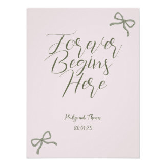 Póster Sinal de Casamento de Arco Verde e Rosa