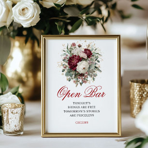 Poster Sinal de Casamento de Bar Aberto Burgundy Blush At