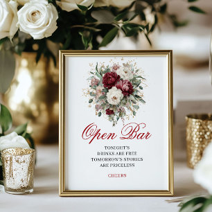 Poster Sinal de Casamento de Bar Aberto Burgundy Blush So
