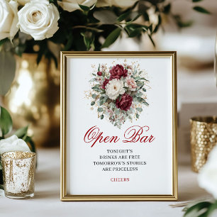 Poster Sinal de Casamento de Bar Aberto com Blush Premium
