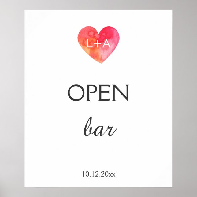 Póster Sinal de casamento de Bar aberto ou personalizado, (Frente)