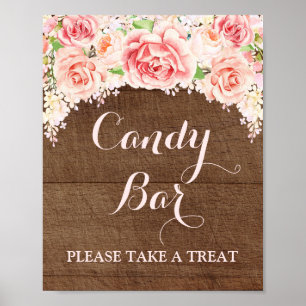 Póster Sinal de Casamento de Bar Candy Cor de Água Rosa M