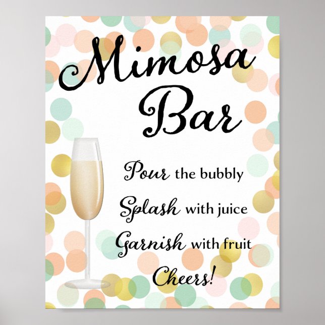 Poster Sinal de Casamento de Bar Mimosa Dourado, Rosa, Mi (Frente)