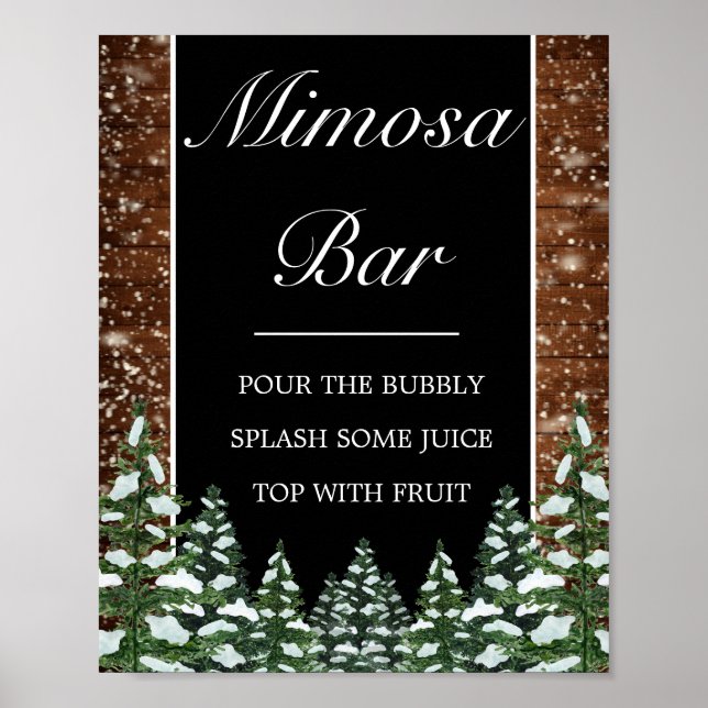 Poster Sinal de Casamento de Bar Mimosa e Madeira Neve Ne (Frente)