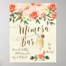 Poster Sinal de casamento de bar Mimosa floral rosa