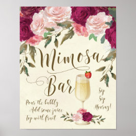 Poster Sinal de Casamento de Bar Mimosa Rosa Borgonha
