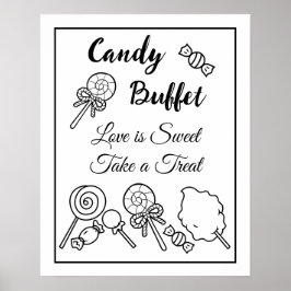 Poster Sinal de Casamento de Buffet Preto e Branco