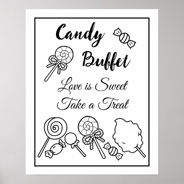 Poster Sinal de Casamento de Buffet Preto e Branco (Frente)