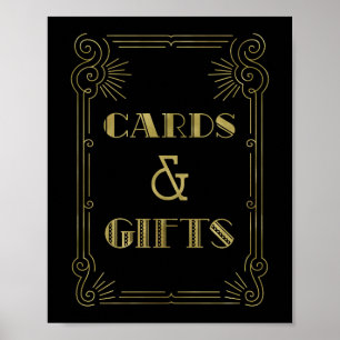 Poster Sinal de casamento de cartões e presentes dourado 