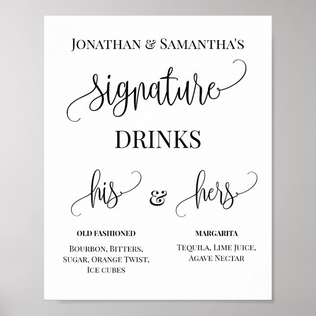 Poster Sinal de Casamento de Casais de Bebidas com Assina (Frente)