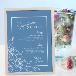 Poster Sinal de Casamento de Dusty Blue Botanical