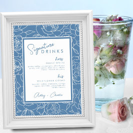 Poster Sinal de Casamento de Dusty Blue Botanical