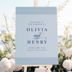 Poster Sinal de Casamento de Faixa Azul Costeira Elegante
