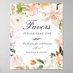 Poster Sinal de Casamento de Favor Floral Pastel do Jardi