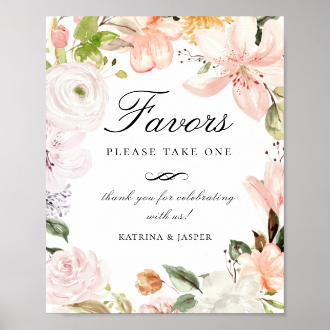 Poster Sinal de Casamento de Favor Floral Pastel do Jardi (Frente)