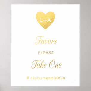 Poster Sinal de casamento de favores, coração de ouro fal