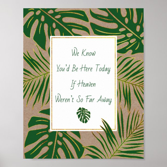 Poster Sinal de casamento de folhas tropicais verdes e do (Frente)