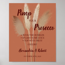 Poster Sinal de casamento de grama Pampas Prosecco chique