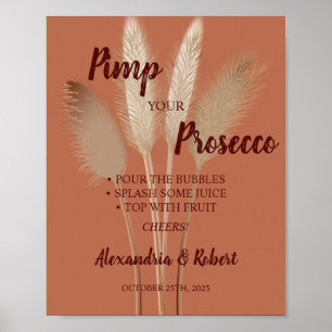 Poster Sinal de Casamento de Grama Pampas Prosecco Chique