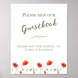 Poster Sinal de Casamento de Guestbook de Poppies Minimal