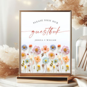 Poster Sinal de Casamento de Guestbook Pastel Pink