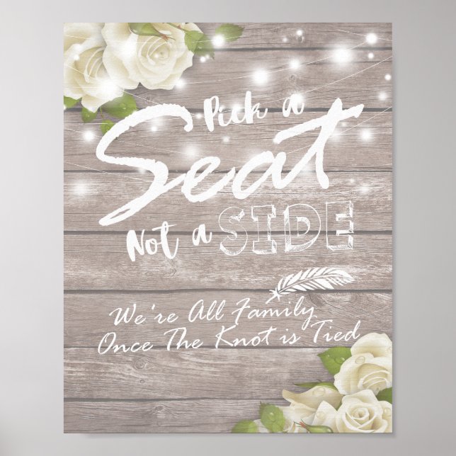 Póster Sinal de Casamento de Madeira Floral Escolha um As (Frente)