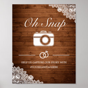 Poster Sinal de casamento de madeira rústica e renda bran
