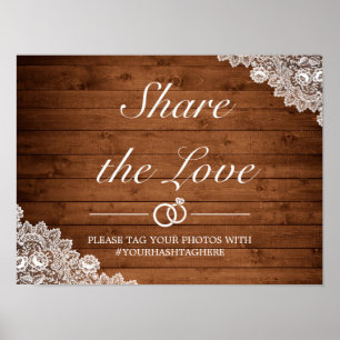 Poster Sinal de Casamento de Madeira Rústica e Renda Bran