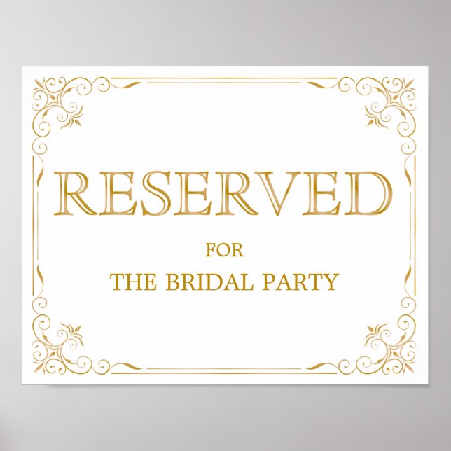 Póster Sinal de Casamento de Mesa Reservado | Caligrafia  (Frente)