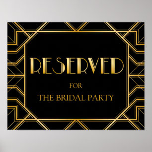 Póster Sinal de Casamento de Mesa Reservado   Gatsby Art 