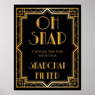 Póster Sinal de Casamento de Snapchat   Gatsby Art Deco