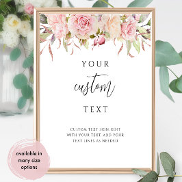 Poster Sinal de Casamento de Texto Personalizado Floral C