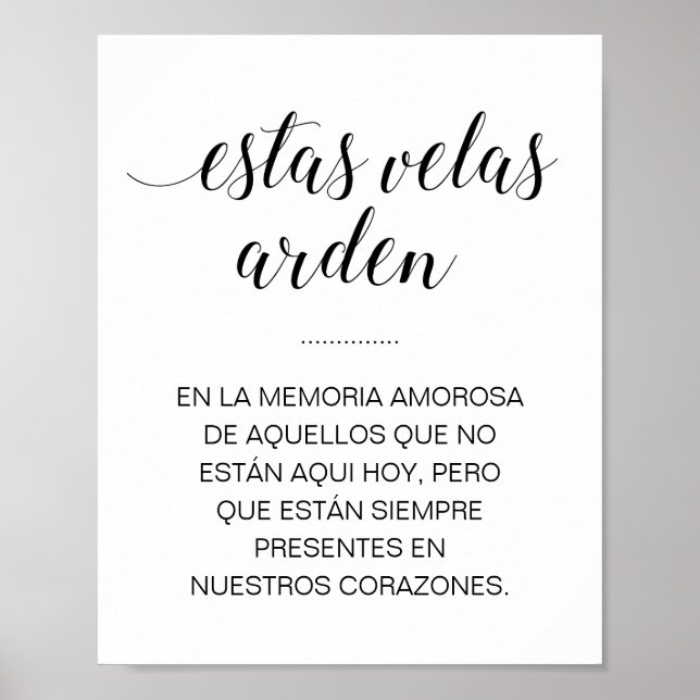 Poster Sinal de Casamento de Velas Arden em espanhol (Frente)