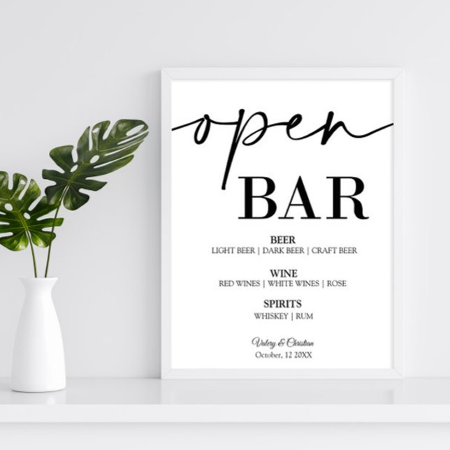 Poster Sinal de casamento do bar aberto 16x20 (Criador carregado)