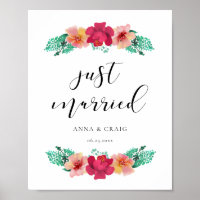 sinal de casamento do design floral recem casados