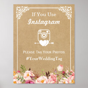 Póster Sinal de Casamento do Instagram Hashtag   Kraft Fl