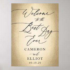 Poster Sinal de Casamento do Melhor Dia do Dourado Script