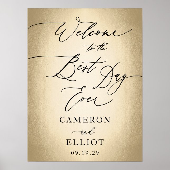 Poster Sinal de Casamento do Melhor Dia do Dourado Script (Frente)